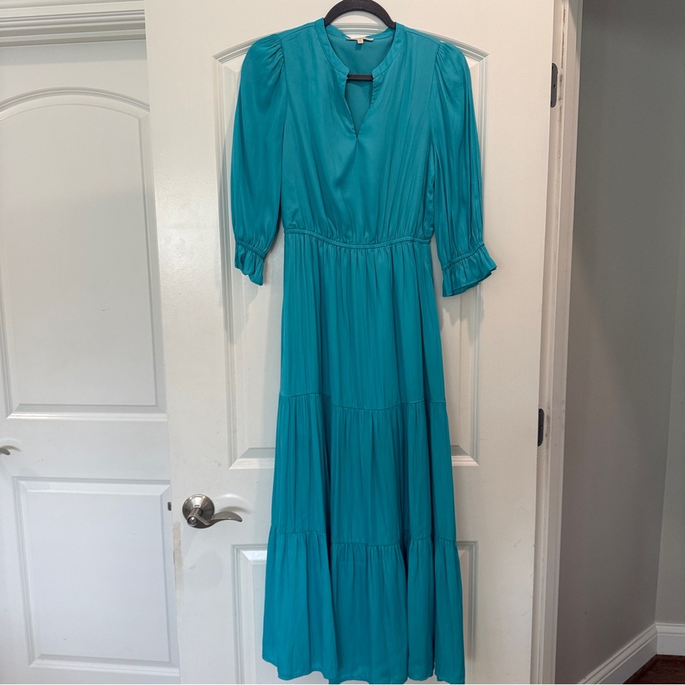 Skies Are Blue Teal Maxi dress with 3/4 sleeves XS resortwear wedding